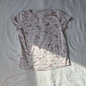 btween White & Pink Unicorn Stripe Short Sleeve Tee